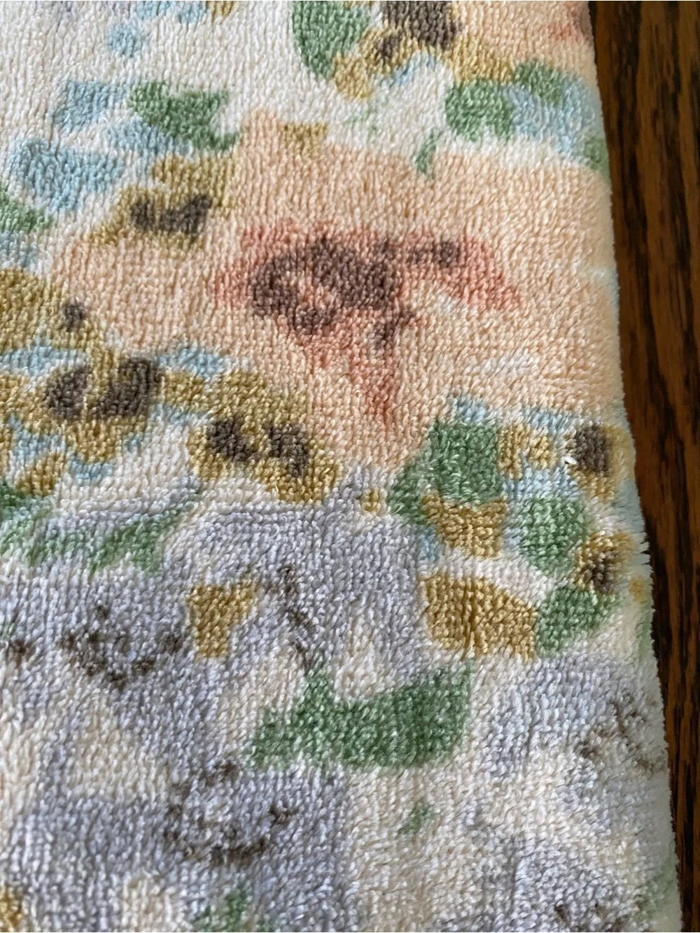 Vintage 70s 80s Peach Blue Floral Bathroom Towel 100% Cotton JC Penney USA